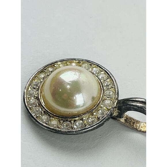 Vintage Roman Faux Pearl Rhinestone Silver tone Pendant for Necklace Round 1" Sc - Picture 8 of 16